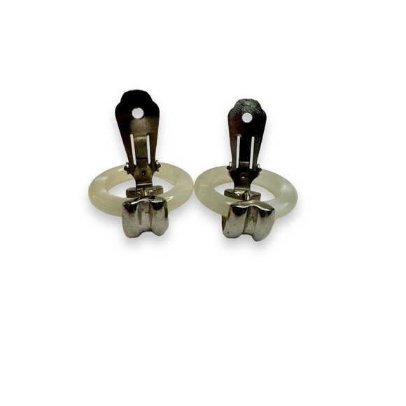 YSL Yves Saint Laurent Lucite Hoop Clip-On Earrings Vintage 1.25" 70s 80s - Picture 10 of 11